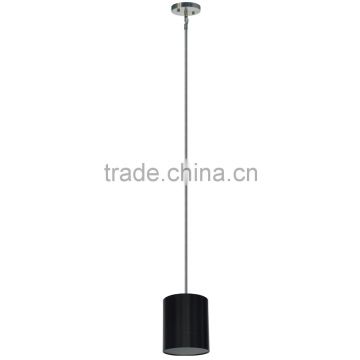 1 light pendant(Lustre/La arana) in satin steel finish with round silk look 8" black stealth fabric shade