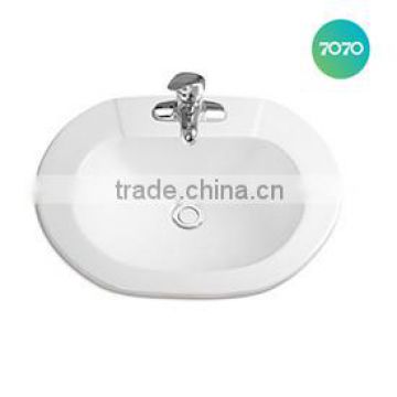 hot sale white colour above counter mounted single hole counter top sink T515