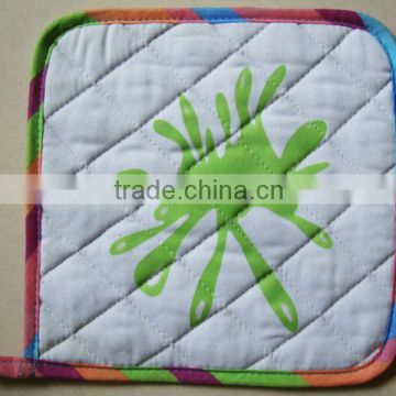 printed cotton pot holder white with green printing oven mit for promotion and kitchen