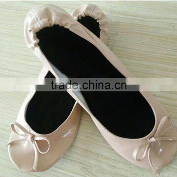 Girls Beige Patent-Leather Foldable Ballet Flats