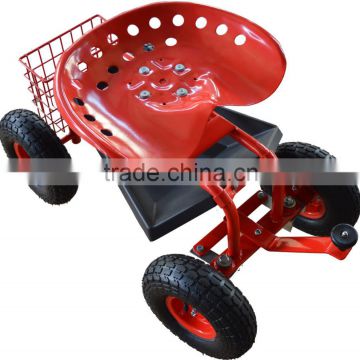 rolling garden cart with seat on wheels