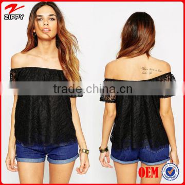 Women fashion off shoulder lace tops wholesale designer clothing manufacturers in china