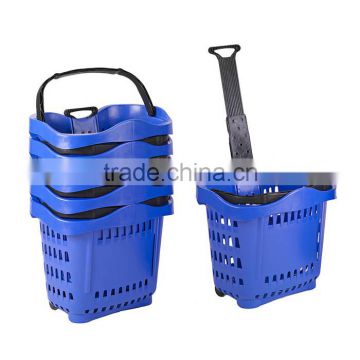 Supermarket Supplies Handle Plastic Basket With Wheels