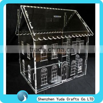 Customize Designs Clear Acrylic Money Coin Box House Shaped Donation Box