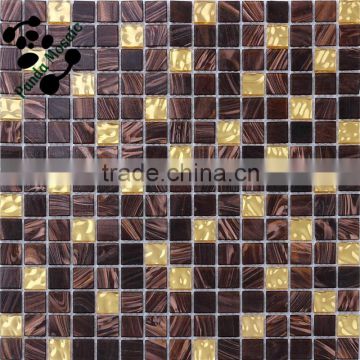 SMG12 Brown glass mosaic Swimming pool tile with gold line Bathroom wall mosaic
