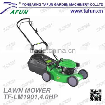 19" inch hand push gasoline pull behind lawn mower with SIDE DISCHARGE grass cutter and garden tool