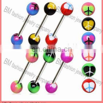 UV balls with peace logo body jewelry barbell unique tongue ring sex piercing