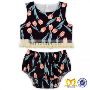 Short Paragraph Bulk Wholesale 1- 6Years Old Baby Summer Set Kids Clothing Cotton Frocks Flower Pattern Designs Baby Girls Set