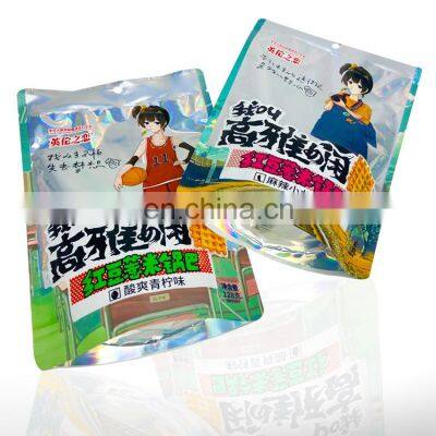 custom printed crispy snack food aluminum foil holographic packaging stand up zipper bag