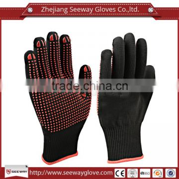 SEEWAY Anti Skid PVC Dots Dipped Black Nylon knitted Industry Assembly Work Gloves for Hands Safety
