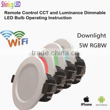Qualified 2.4G wireless remote&WiFi control Dimmable 5W RGBW LED Downlight