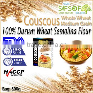 Couscous Medium Grain Whole Wheat. High quality Couscous. Bag 500g. Healthy Whole Wheat Couscous