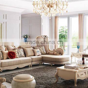 New classic living room furniture solid wood vase carving fabric corner sofa set