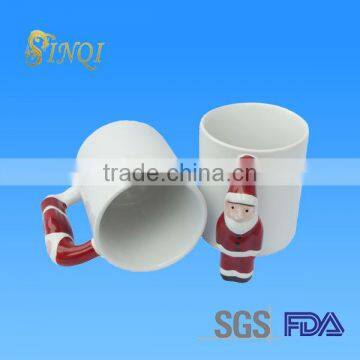 Ceramic material white color christmas sublimation mug with santa clause handle