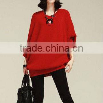 Latest woman fashion O-neckbat sleeve kintted loose pullover sweater