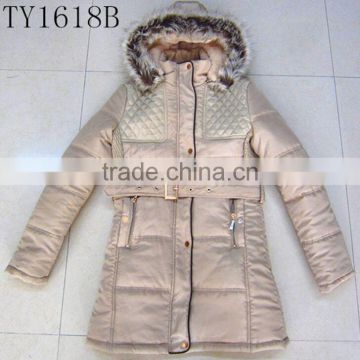 Lady long style coat winter jacket with fur hoody
