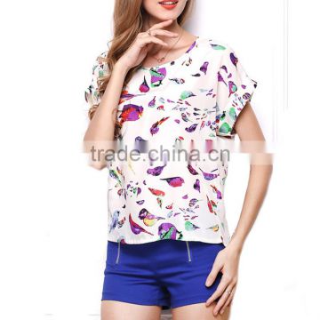 2017 new design ladies print chiffon style blouse