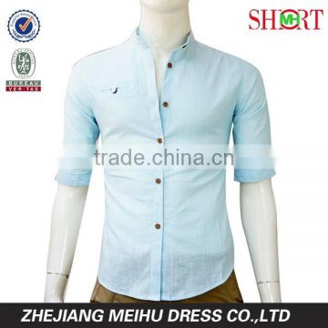 2016 latest design custom elegant sim fit mandarin collar linen shirt