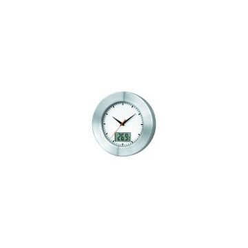 10 Aluminum Wall Clock with LCD Thermometer