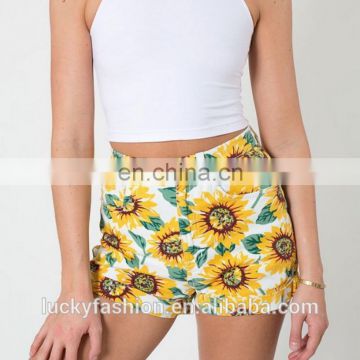 2016 BAIYIMO Hot Sale European Fashion Summer High Waist Sunflower Print Woman Shorts