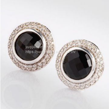 925 Silver Jewelry 10mm Black Onyx Cerise Earrings(E-054)