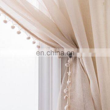 rod pocket voile curtain with pom pom