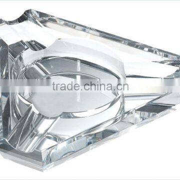 Genuine Clear Crystal Constructio Three Cigar Lip Crystal Ashtray