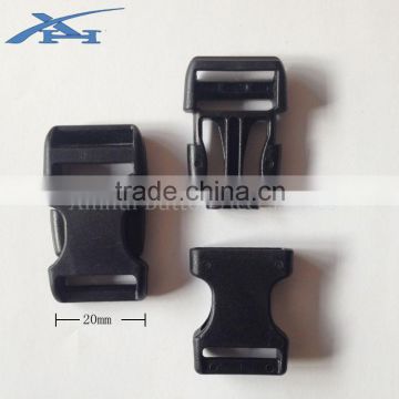 Wholesale ajustable plastic buckle 20mm black belt buckle for bag easy released tents buckle