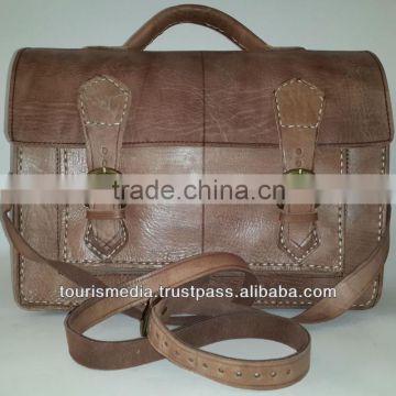 Moroccan Natural brown leather briefcase Satchel handmade in morocco (2 bellows)