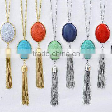 Stone pendent tassel necklace