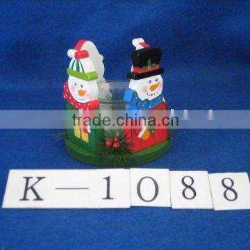 wooden candle holder -snowman