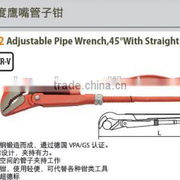 High quality cr-v steel 45 degree with straight jaws adjustable pipe wrench with VPA/GS and die forged