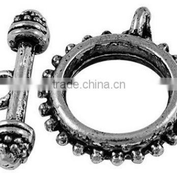Tibetan Style Toggle and Tbars, Nickel Free, Antique Silver, Toggle: 18mm in diameter, Tbar: 21.5x5mm, hole: 2mm.(AB2002Y-NF)