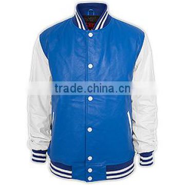 Varsity Leather Jacket with contrast sleeves and knit ribs