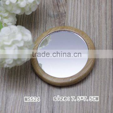 factory mini pocket round shape wood wooden mirror