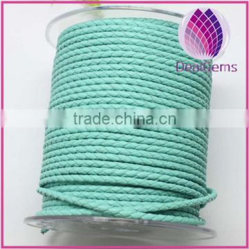 light green 3.0mm braided real leather cord for bracelet