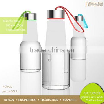 New Design Glass Soda Water Bottle with Stainless Steel Lid