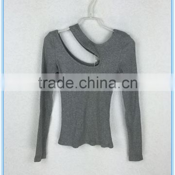 Latest design bodycon black long sleeve knit sweater women blouse