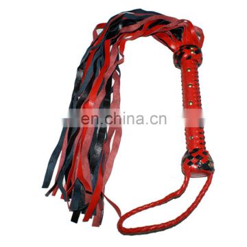 HMB-532A LEATHER FLOGGER BULLWHIPS RED BLACK SOFT TAILS WHIPS