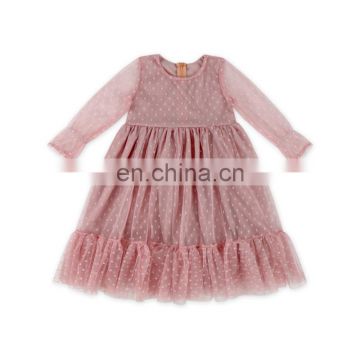 Beautiful Girl Dresses ruffled dot lace flower long Sleeve Children Girl Dress Wholesale Children Cute Kids