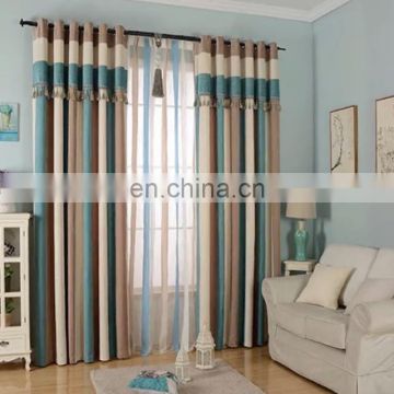 Wholesale Cheap Price Custom Thick American Style Stripe Patchwork Chenille Fluffy Fabric Shade Curtain With Attached Valance
