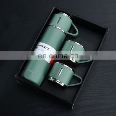 High Quality Business Customized, Vacuum Flasks 304 Stainless Steel Vacuum Thermos Set One Cup Two Lid Gift Cup Set/