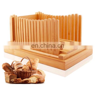 Compact Bamboo Wood Slicing Tray Bread Cutting Board Built-In Handles