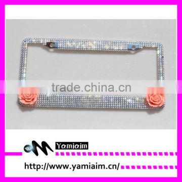 Luxury flower attchment rhienstone License Plate Frame Car accessories Auto OEM Girly gift