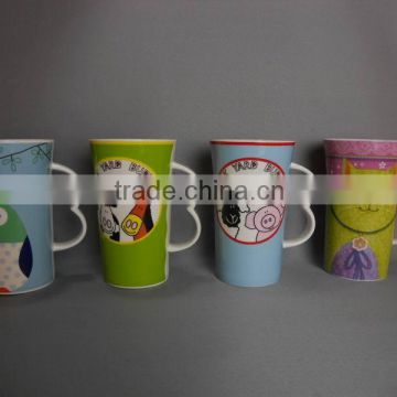 Ceramic Mugs different colors - strange handle- heart pattern