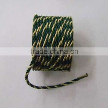 5mm Gold/Green 3 Strands Cotton Twisted Cord, Rayon Twisted Cord, Twisted Rope for Gift Wrapping