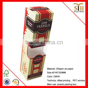 350gsm art paper snack box with pvc window