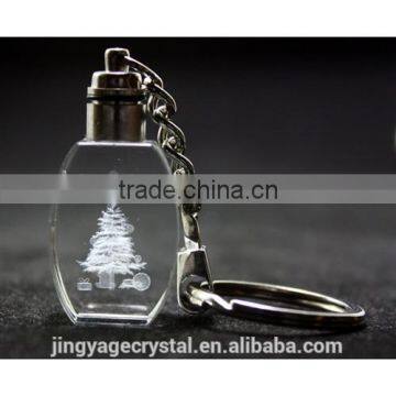 3D laser engraved crystal keychain for christmas decor