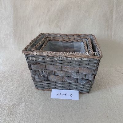 Portable Wood Chip Garden Flower Basket For Home And Garden