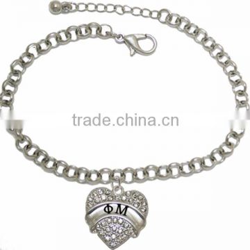 Genuine Austrian Clear Crystal PHI MU SORORITY Charm Chain Link Bracelet